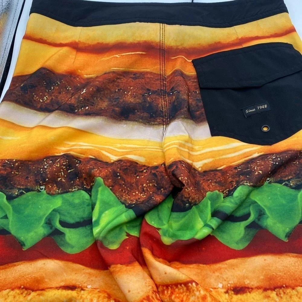 In-N-Out Burger Shorts Mens Multicolor Board Shorts Swim Trunks Burger Print 28